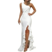 White Womens Dresses Womens One Shoulder Ruched Ruffle Formal Evening DressSlim Dresses for Women 2024